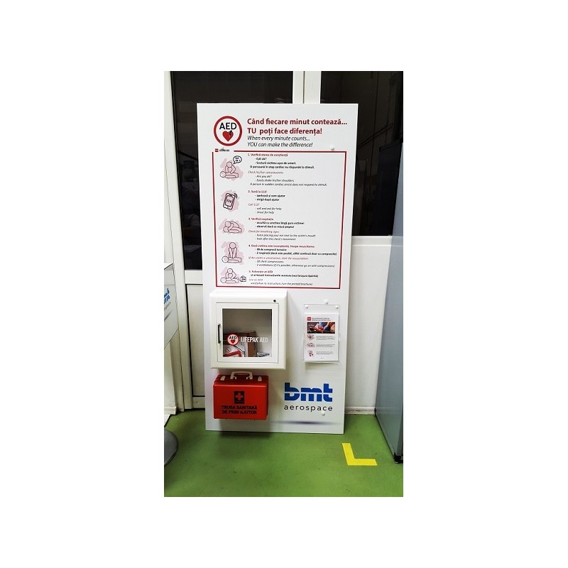 Panou de prim-ajutor in resuscitare cu cutie pentru defibrilator AED